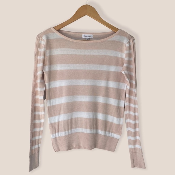 Calvin Klein Striped Shoulder Slit Top - Picture 1 of 7